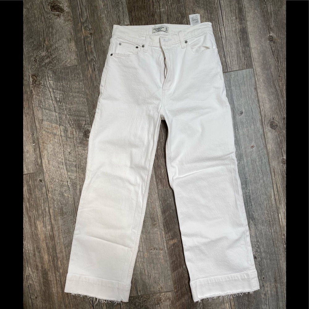 Abercrombie & Fitch Wide Leg High Rise White Jeans